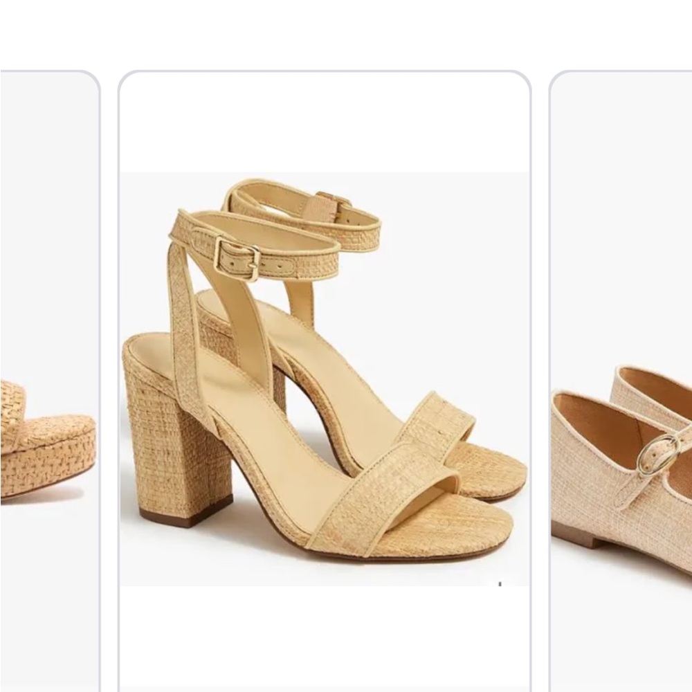 J. Crew raffia Cream Heels with Block Heel and Ankle Strap 8